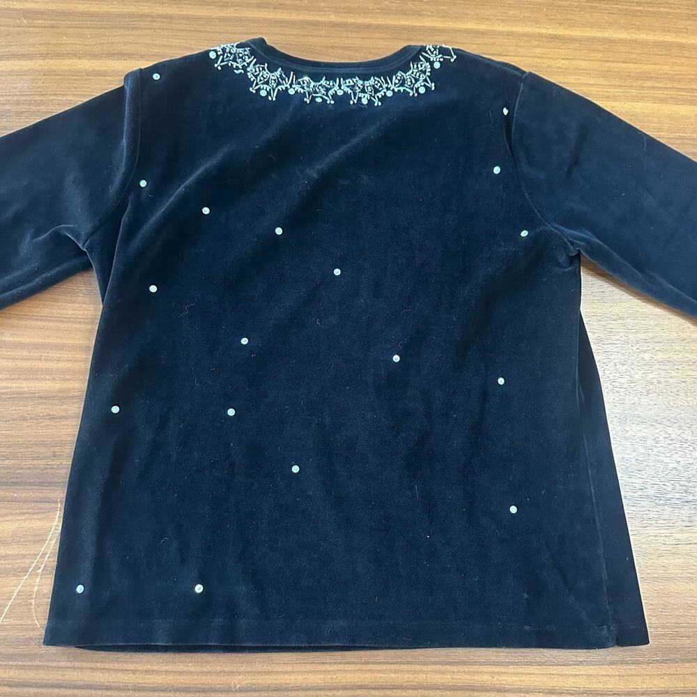 Michael Simon Black Velvet Beaded Snowflake top, Holiday,‎ Christmas, medium - Picture 2 of 8